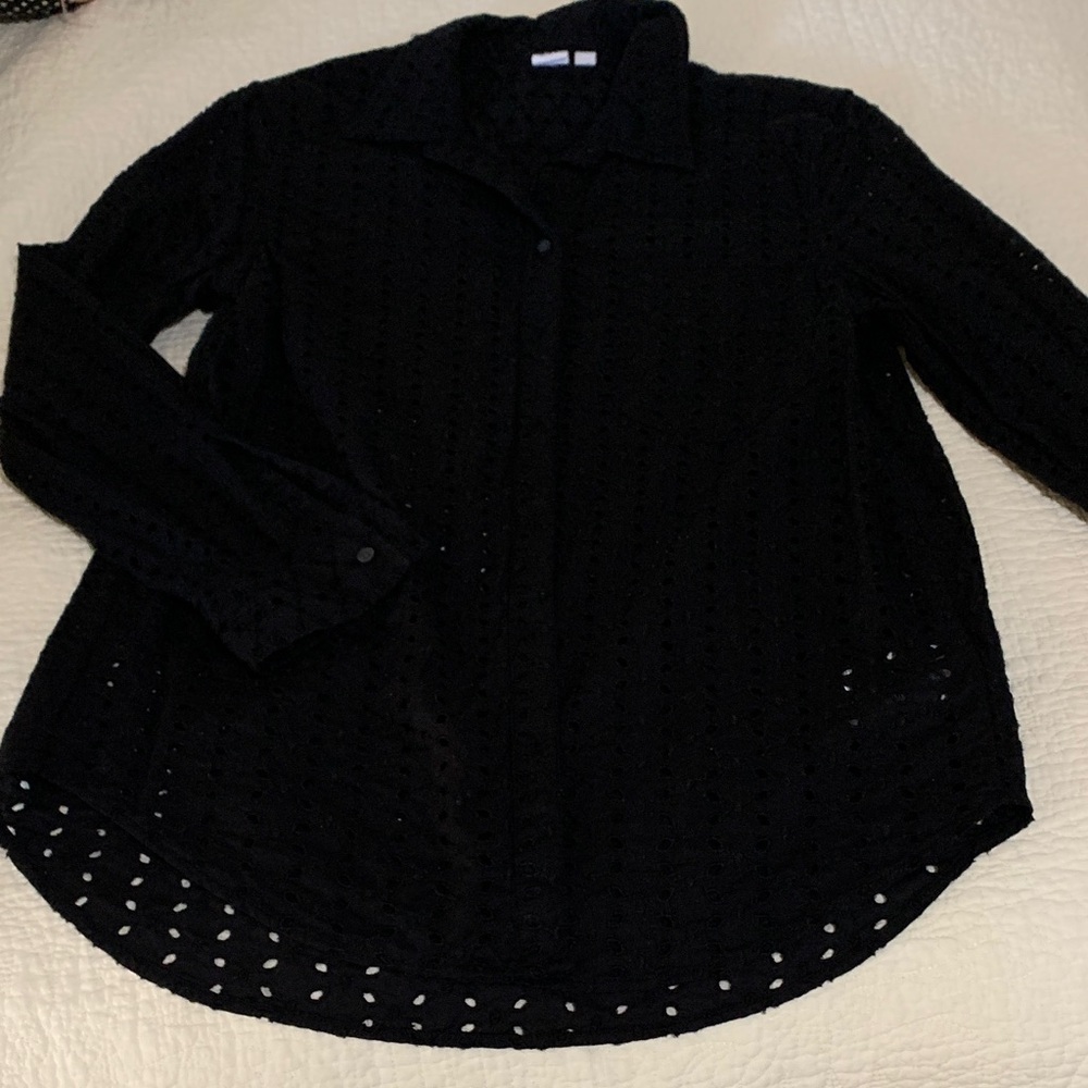 GAP Black Button-Down Eyelet Shirt - image 1